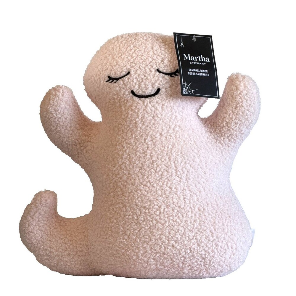 Martha Stewart Halloween Pink Ghost Sherpa Weighted Plush Decorative Pillow 14"
